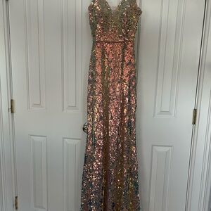 Sequin Maxi Dress in Gold and Pink - size 5/6